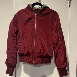 Forever 21 Cropped Burgundy Bomber Jacket